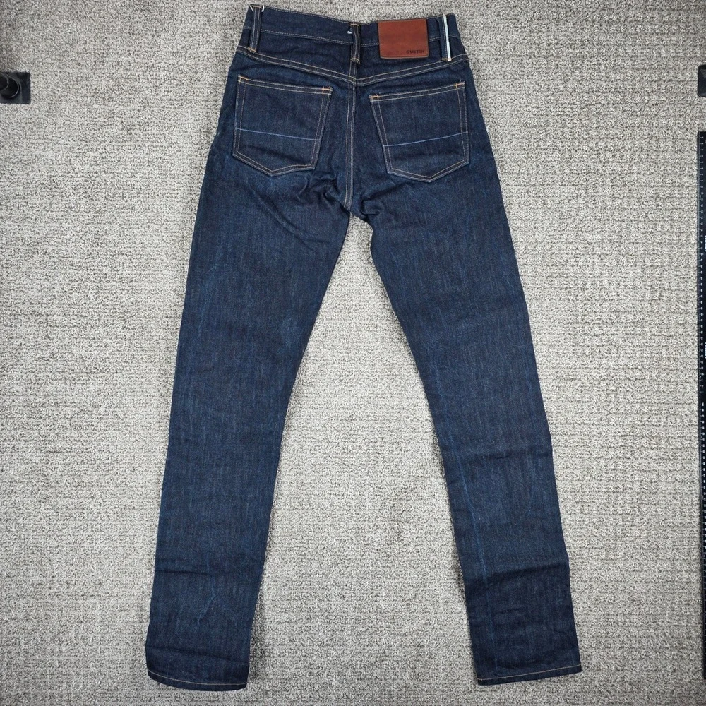 Gustin Mens Raw Selvedge 28x34 Denim Jeans Slim Fit Dark Wash Indigo Made in USA